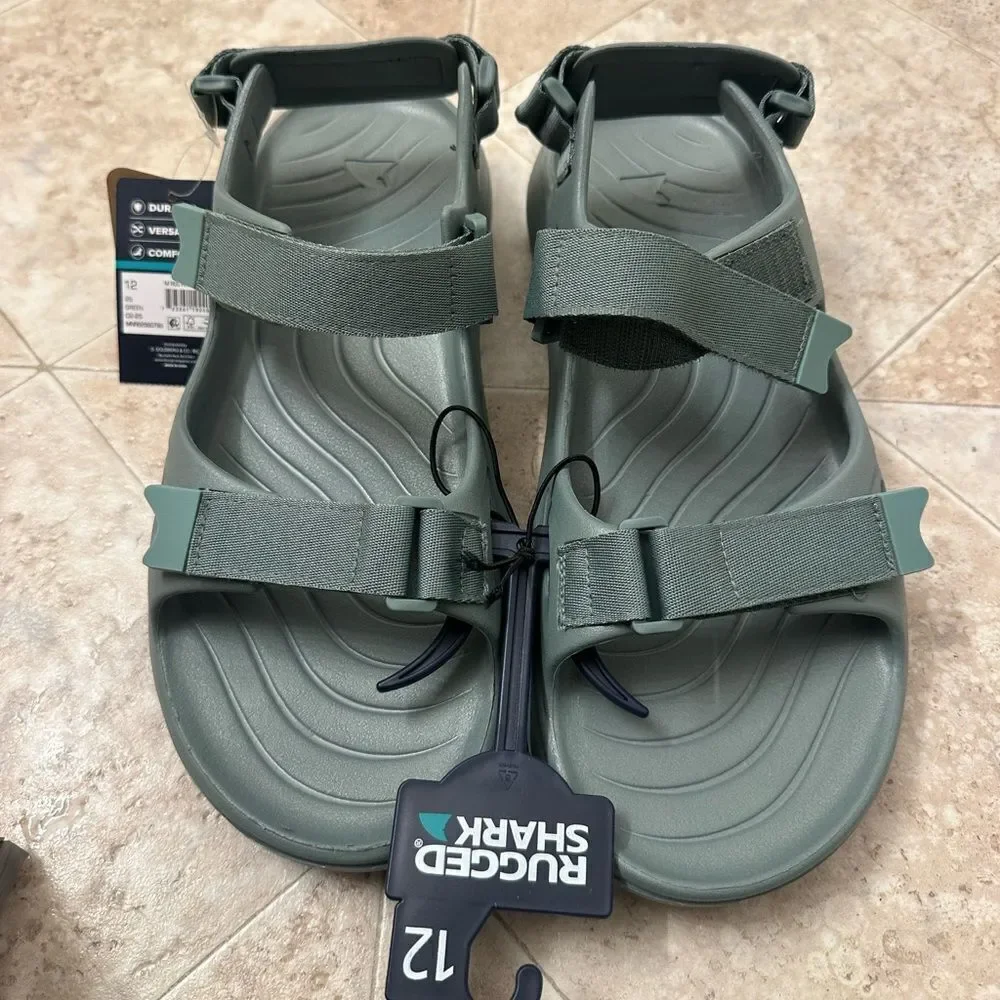Men’s Rugged Shark Size 12 Green Sandals
